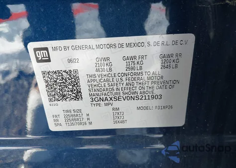 2022 Chevrolet Equinox Awd Ls from USA, damaged, VIN 3GNAXSEV0NS211903